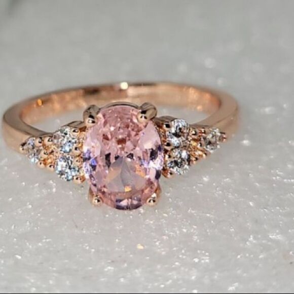 NEW Pink Sapphire 18 K Rose Gold Filled Ring 5 6 - Picture 10 of 11